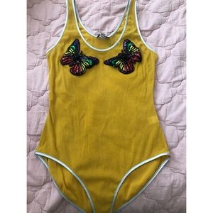 Mustard yellow mesh bodysuit